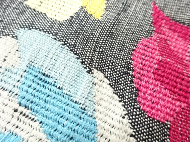  手織り紬薔薇模様織出し名古屋帯